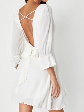 Lulus In The Meadow White Embroidered 3/4 Sleeve Backless Size XS